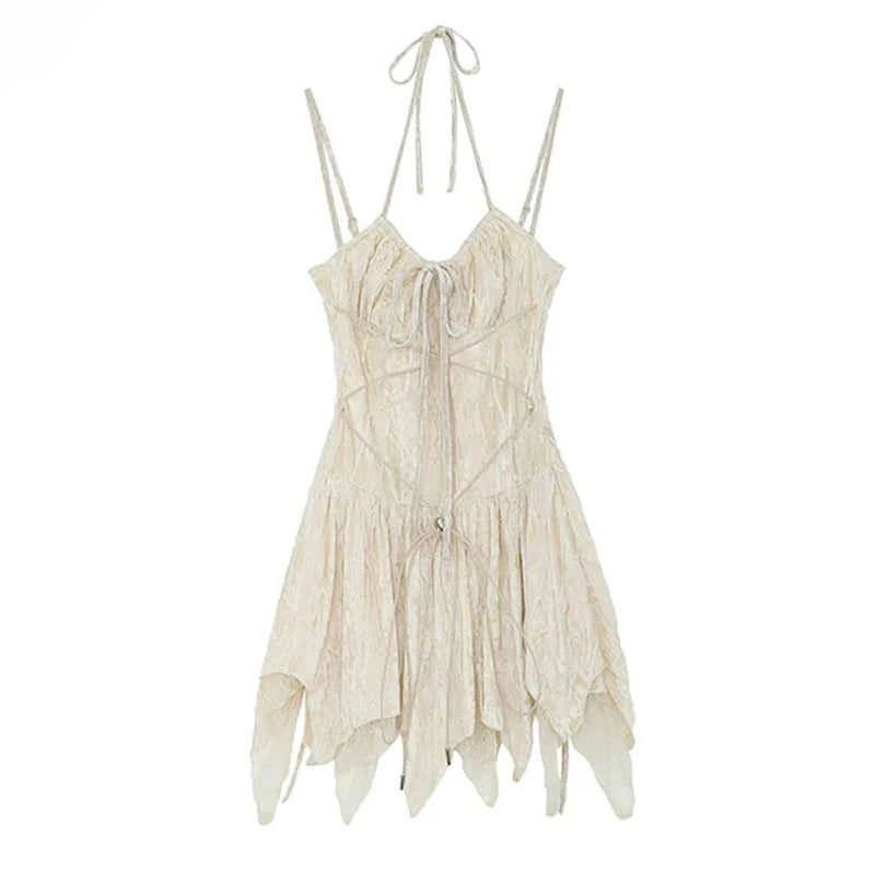 DEAT Velvet Lace Up  Strap Dress