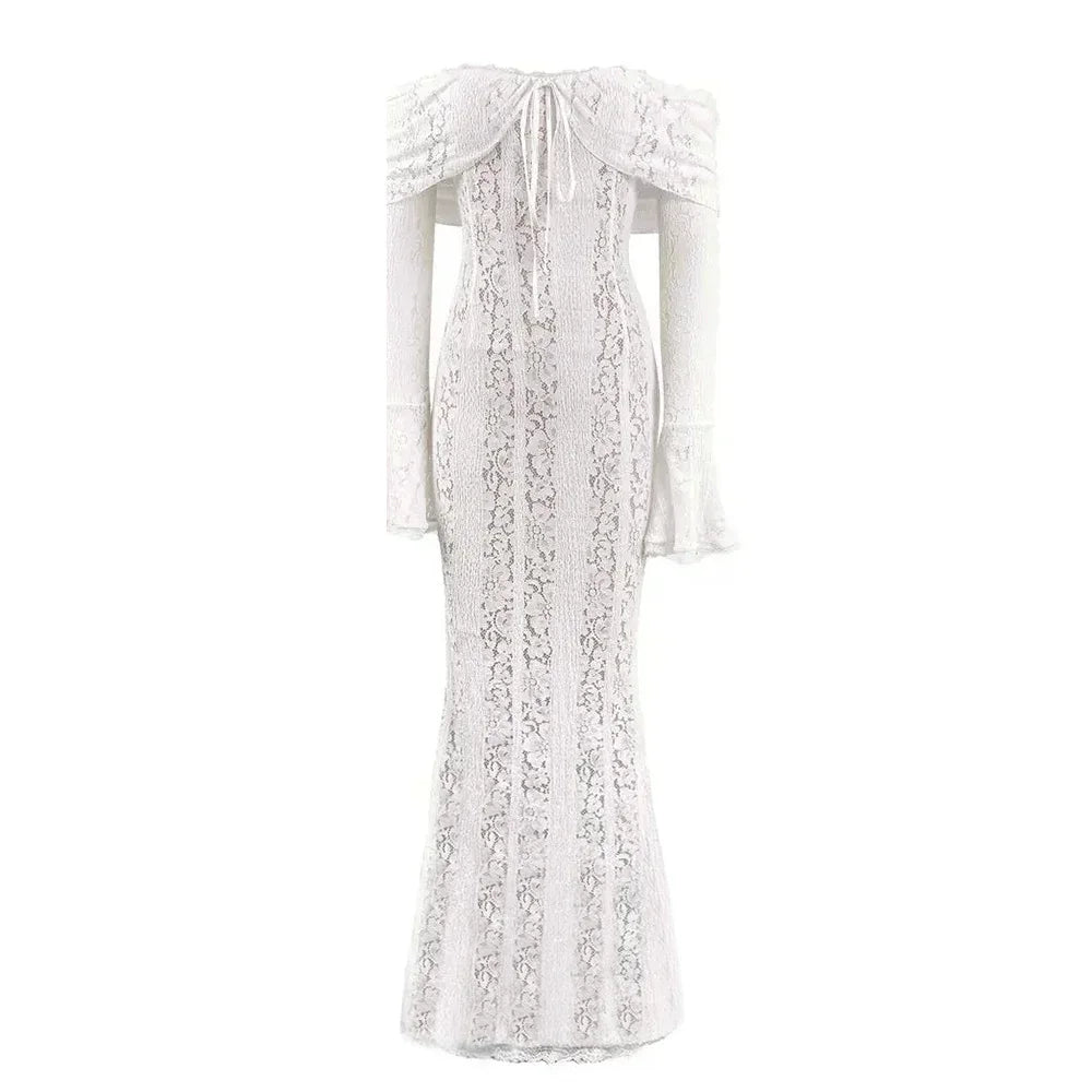 Sunin White Off-the-Shoulder Autumn Bodycon Dress