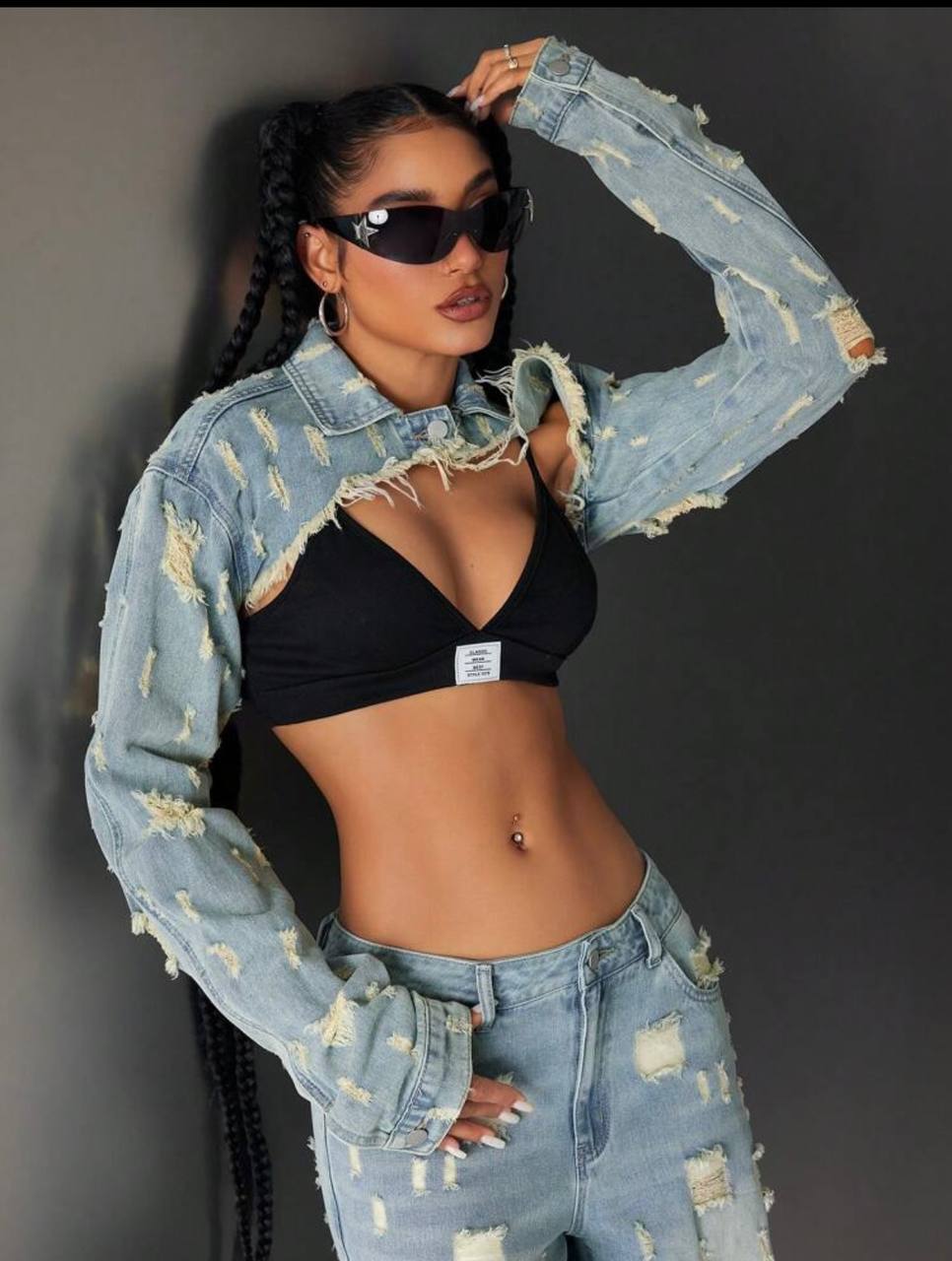 Jeanex Super Short two piece Distress Denim