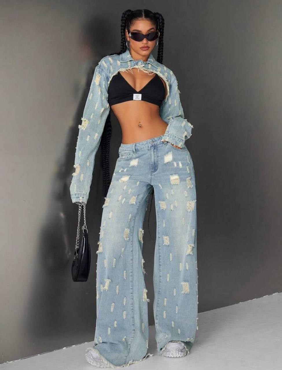 Jeanex Super Short two piece Distress Denim