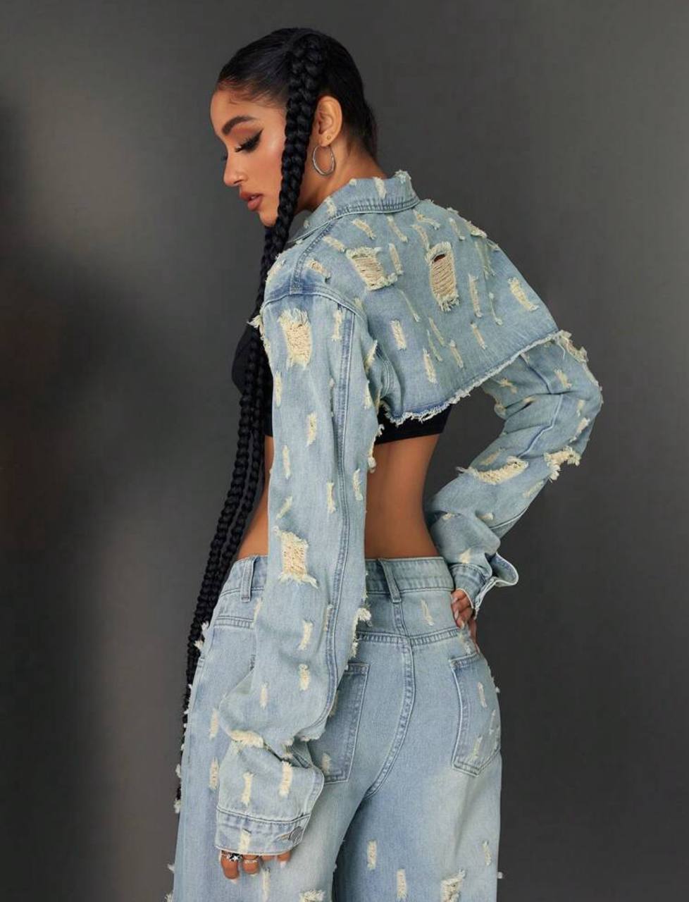 Jeanex Super Short two piece Distress Denim